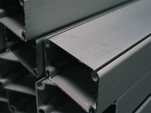 Close-up of heavy duty extruded aluminum profiles used for modular tent structures.